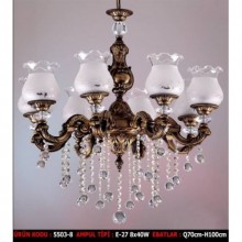 Volera Sekizli Kristal Taş ve Camlı Eskitme Avize