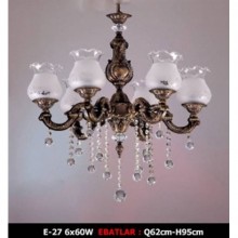 Volera Altılı Kristal Taş ve Camlı Eskitme Avize