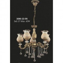 Kral Beş Kollu Camlı Altın Renkli Avize