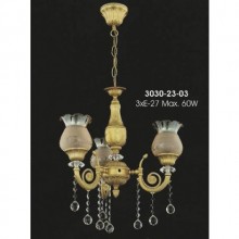 Atino Üç Kollu Kristal Taşlı ve Camlı Altın Renkli Avize