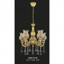 Atino Beş Kollu Kristal Taşlı ve Camlı Altın Renkli Avize