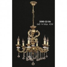 Leon Altı Kollu Kristal Taşlı ve Camlı Eskitme Avize