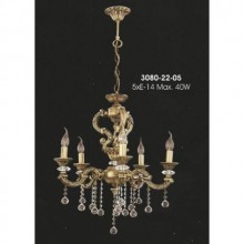 Leon Beş Kollu Kristal Taşlı ve Camlı Eskitme Avize