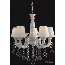 Üzüm 5 Kollu Kristal Taşlı ve Camlı Beyaz Ahşap Gövdeli Avize