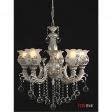 Üzüm 5 Kollu Kristal Taşlı ve Camlı Gümüş Renkli Avize