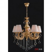 Üzüm 5 Kollu Kristal Taşlı Şapkalı Mat Sarı Renkli Avize