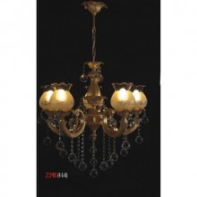 Hürrem 5 Kollu Kristal Taşlı ve Camlı Mat Sarı Renkli Avize