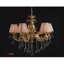 Hürrem 5 Kollu Kristal Taşlı ve Şapkalı Mat Sarı Renkli Avize