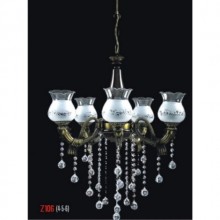 Şelale 5 Kollu Kristal Taşlı ve Camlı Ahşaplı Eskitme Avize