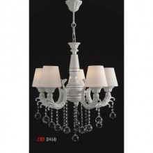 Sarmaşık 5 Kollu Kristal Taşlı ve Ahşaplı Beyaz Avize