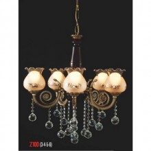 Sarmaşık 5 Kollu Kristal Taşlı ve Camlı Ahşaplı Eskitme Avize