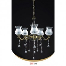 Bera 5 Kollu Kristal Taşlı Ahşaplı Eskitme Avize