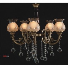 Zümrüt 5 Kollu Kristal Taşlı Ahşaplı Eskitme Avize