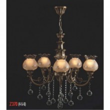 Zümrüt 5 Kollu Kristal Taşlı ve Camlı Eskitme Avize