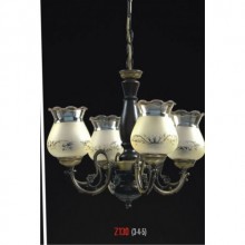 Zümrüt 4 Kollu Camlı Ahşaplı Eskitme Avize