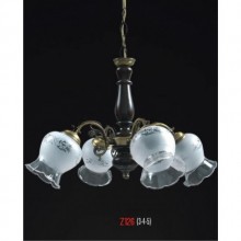 Çiçek 4 Kollu Camlı Ahşaplı Eskitme Avize