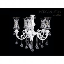 Mercan Uzun 5´li Taşlı Avize (Beyaz)